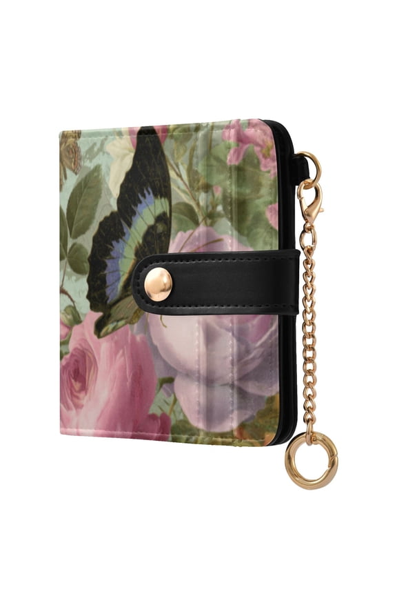 Womens Wallet RFID Blocking PU Leather Magnetic Snap Zipper Coin Pocket 7 Card Slots Perfect Gift for Her Retro Butterfly