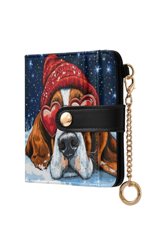 Womens Wallet RFID Blocking PU Leather Magnetic Snap Zipper Coin Pocket 7 Card Slots Perfect Gift for Her Snow Basset Hound