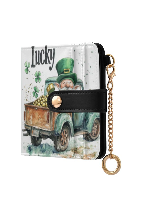 Womens Wallet RFID Blocking PU Leather Magnetic Snap Zipper Coin Pocket 7 Card Slots Perfect Gift for Her St Patricks Day Lucky Car