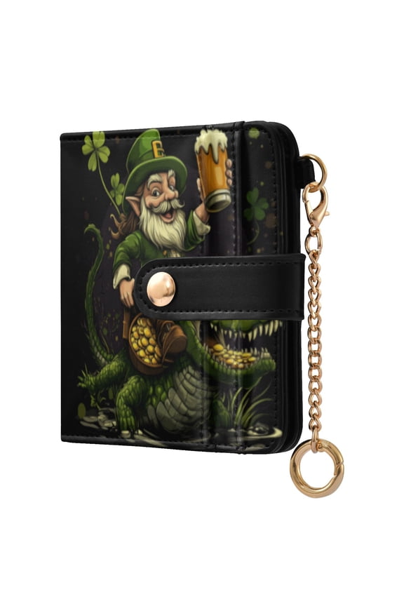 Womens Wallet RFID Blocking PU Leather Magnetic Snap Zipper Coin Pocket 7 Card Slots Perfect Gift for Her St Patricks Dwarf Ride Crocodile