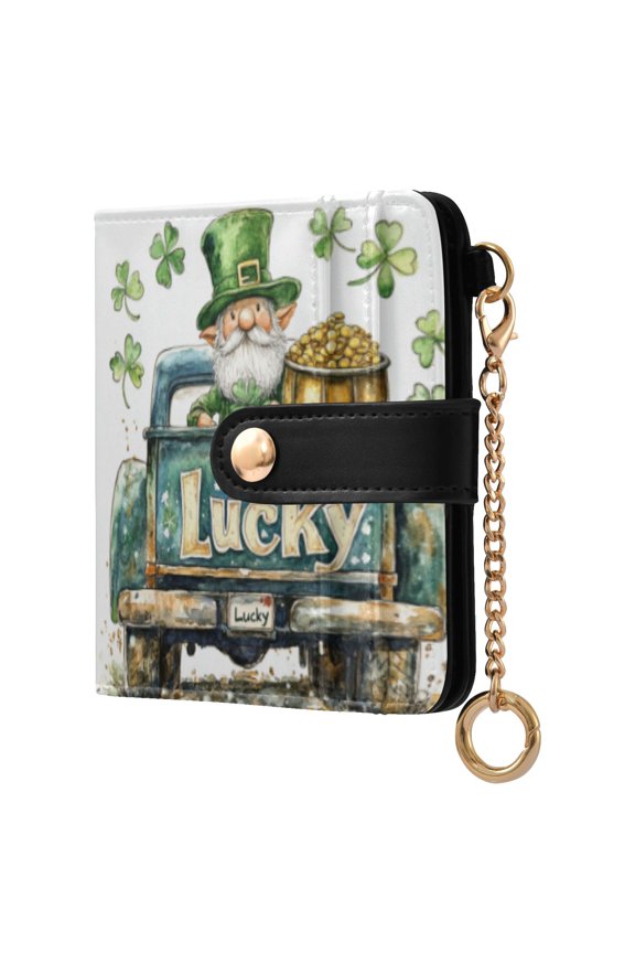 Womens Wallet RFID Blocking PU Leather Magnetic Snap Zipper Coin Pocket 7 Card Slots Perfect Gift for Her St Patricks Lucky Car