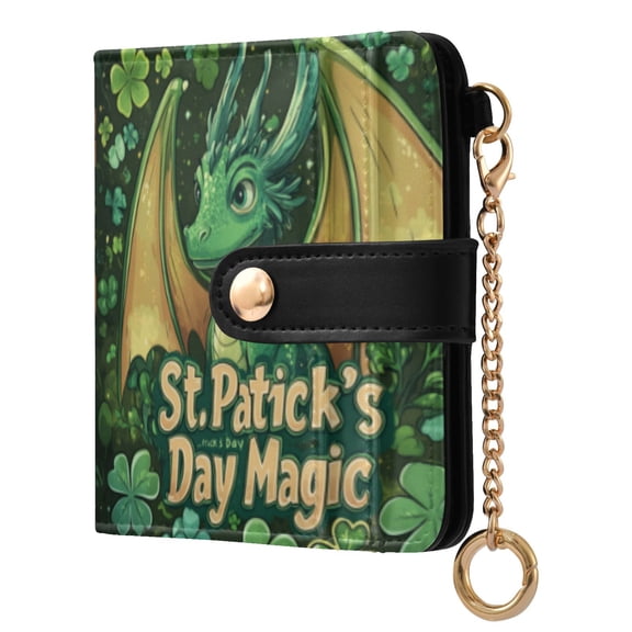 Womens Wallet RFID Blocking PU Leather Magnetic Snap Zipper Coin Pocket 7 Card Slots Perfect Gift for Her Stpatricks Day Cartoon Dragon