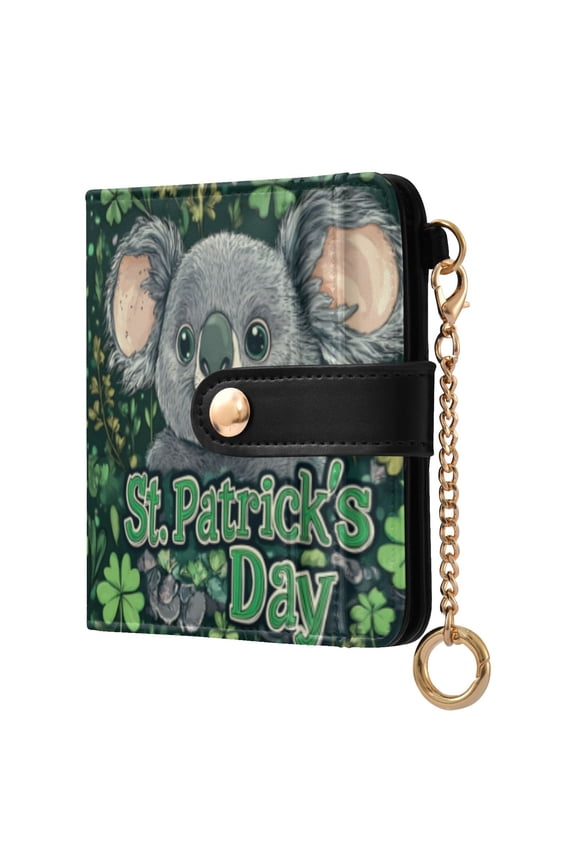 Womens Wallet RFID Blocking PU Leather Magnetic Snap Zipper Coin Pocket 7 Card Slots Perfect Gift for Her Stpatricks Day Cute Koala