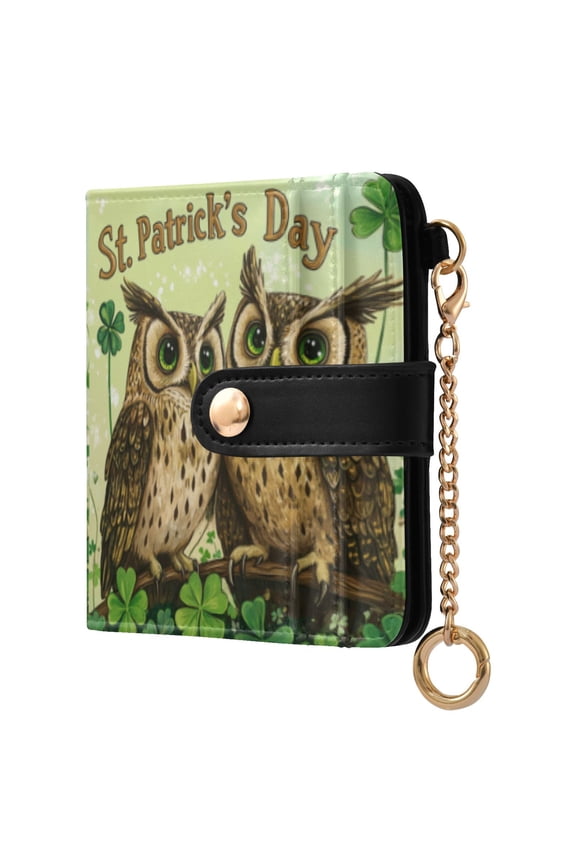 Womens Wallet RFID Blocking PU Leather Magnetic Snap Zipper Coin Pocket 7 Card Slots Perfect Gift for Her Stpatricks Day Cute Owls