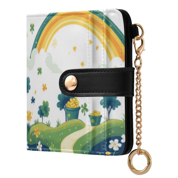 Womens Wallet RFID Blocking PU Leather Magnetic Snap Zipper Coin Pocket 7 Card Slots Perfect Gift for Her Stpatricks Day Wild Gold Bags