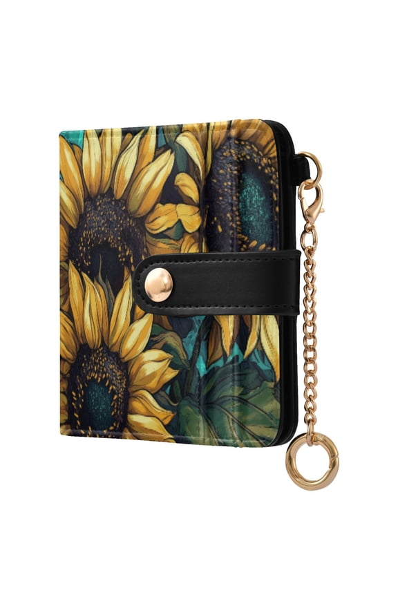 Womens Wallet RFID Blocking PU Leather Magnetic Snap Zipper Coin Pocket 7 Card Slots Perfect Gift for Her Sunflower Graffiti Art