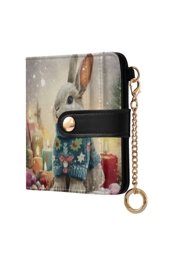 Womens Wallet RFID Blocking PU Leather Magnetic Snap Zipper Coin Pocket 7 Card Slots Perfect Gift for Her Sweater Rabbit