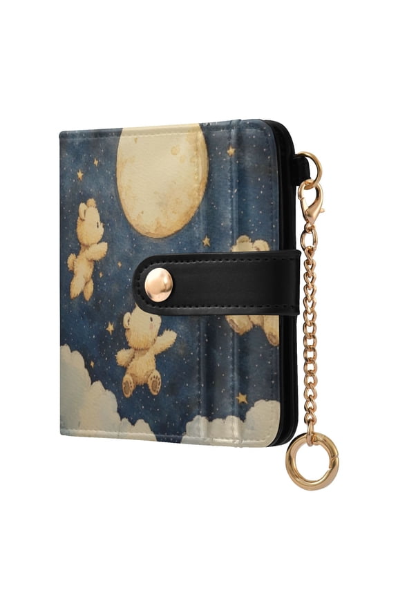 Womens Wallet RFID Blocking PU Leather Magnetic Snap Zipper Coin Pocket 7 Card Slots Perfect Gift for Her Teddy Bear Star Pattern