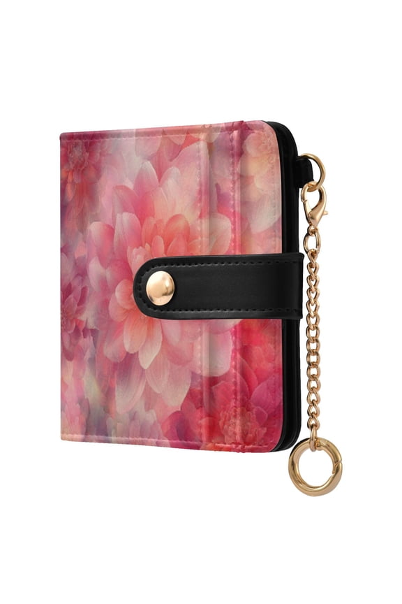 Womens Wallet RFID Blocking PU Leather Magnetic Snap Zipper Coin Pocket 7 Card Slots Perfect Gift for Her Transparent Red Flower