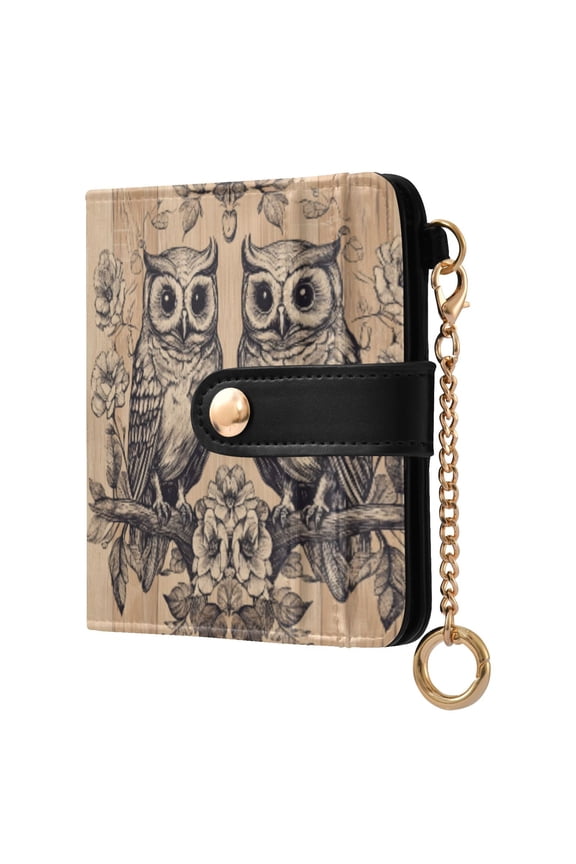 Womens Wallet RFID Blocking PU Leather Magnetic Snap Zipper Coin Pocket 7 Card Slots Perfect Gift for Her Two Owls Sitting on Opposite Branches