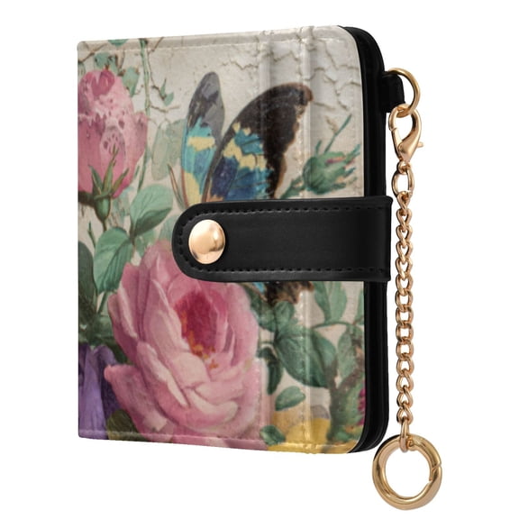Womens Wallet RFID Blocking PU Leather Magnetic Snap Zipper Coin Pocket 7 Card Slots Perfect Gift for Her Vintage Butterfly