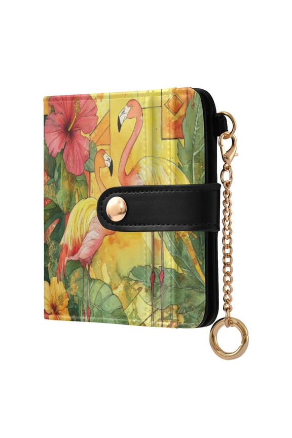 Womens Wallet RFID Blocking PU Leather Magnetic Snap Zipper Coin Pocket 7 Card Slots Perfect Gift for Her Watercolor Flamingo