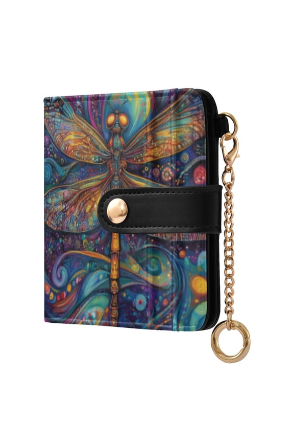 Womens Wallet RFID Blocking PU Leather Magnetic Snap Zipper Coin Pocket 7 Card Slots Perfect Gift for Her Weird Style Dragonfly