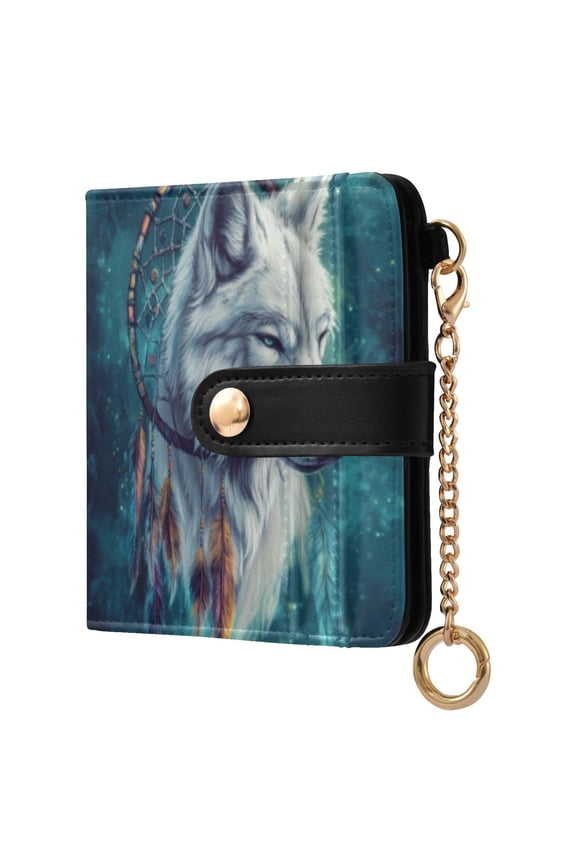 Womens Wallet RFID Blocking PU Leather Magnetic Snap Zipper Coin Pocket 7 Card Slots Perfect Gift for Her Wolf King Dreamcatcher