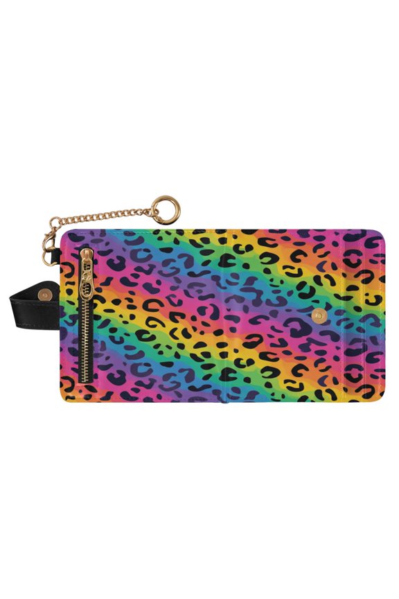 Women's Wallet RFID Blocking Small Bifold Wallet PU Leather Card Case with Magnetic Closure Zipper Coin Pocket & Keychain for Daily Use Bright Rainbow Stripe Cheetah Print