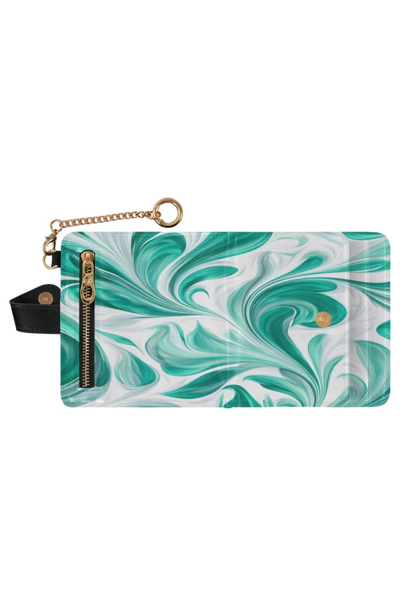Women's Wallet RFID Blocking Small Bifold Wallet PU Leather Card Case with Magnetic Closure Zipper Coin Pocket & Keychain for Daily Use Jade Green Marble Pattern