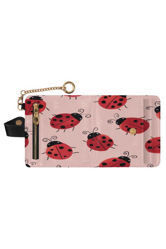 Women's Wallet RFID Blocking Small Bifold Wallet PU Leather Card Case with Magnetic Closure Zipper Coin Pocket & Keychain for Daily Use Pink Ladybug Print