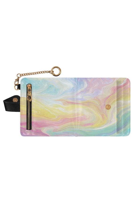 Women's Wallet RFID Blocking Small Bifold Wallet PU Leather Card Case with Magnetic Closure Zipper Coin Pocket & Keychain for Daily Use Rainbow Liquid Vortex