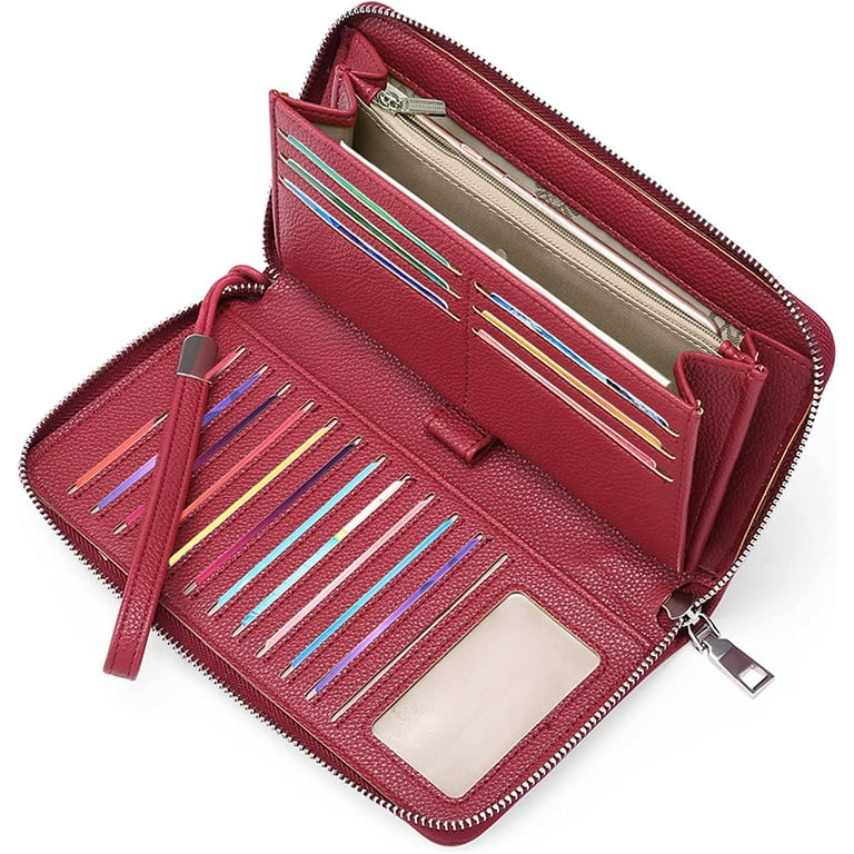 Women s Wallet RFID Protection Large Purse PU Leather Women Long Wallet with Multiple Compartments Wine Red Walmart