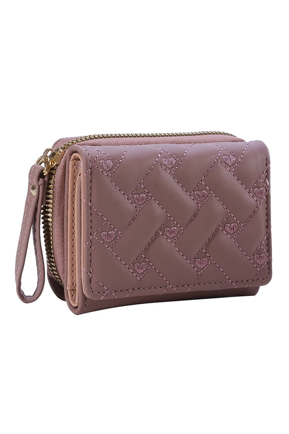 Women's Wallet Tri Fold Card Bag PU Multi Objects Pocket Short Fashion Embroidered Love Pattern Korean Minimalist New 2024