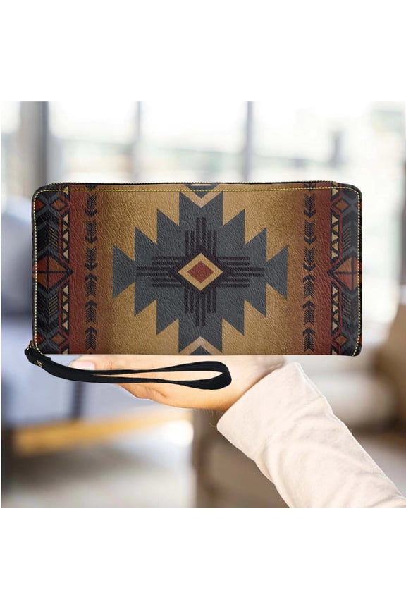 Women's Wallet Tribal Folk Pattern Multifunction PU Leather Ladies Purse Portable Card Holder for Female Zipper My Bag
