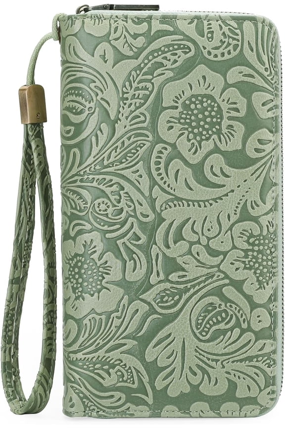 Women's Wallet Wristlet Ladies Phone Purse RFID Blocking Large Card Holder Double Zip Grip Strap Vegan Leather