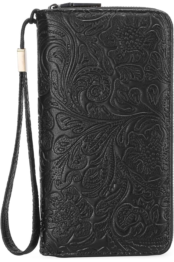 Women's Wallet Wristlet Ladies Phone Purse RFID Blocking Large Card Holder Double Zip Grip Strap Vegan Leather