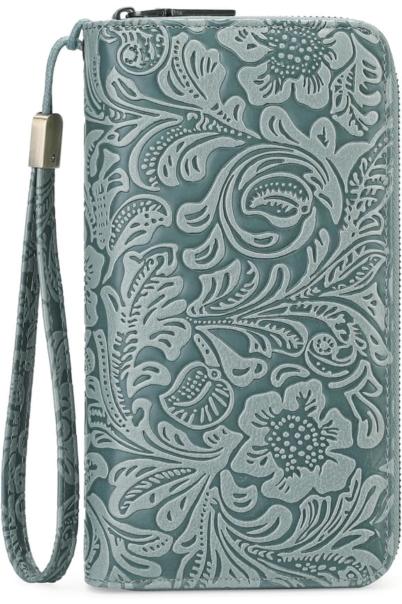 Women's Wallet Wristlet Ladies Phone Purse RFID Blocking Large Card Holder Double Zip Grip Strap Vegan Leather