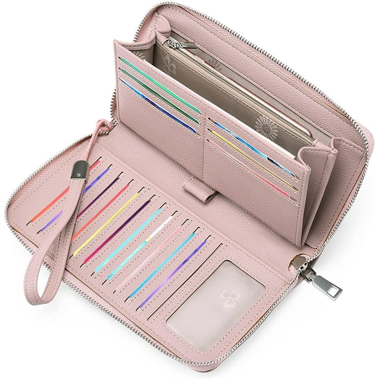 Women s Wallet with RFID Protection Vintage PU Leather Long Large Capacity Wallet with Card Slots and Many Compartments Pink Walmart