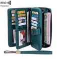 thumbnail image 1 of Women's Wallets Genuine Leather Credit Card Holder with RFID Blocking Large Capacity Peacock Blue, 1 of 11