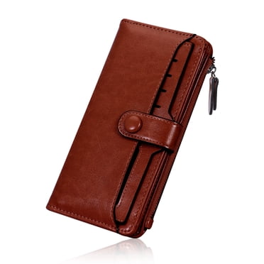 Women's Vegan Leather Bifold Wallet - Large Capacity Candy Color Clutch With Buckle (Sea Blue)