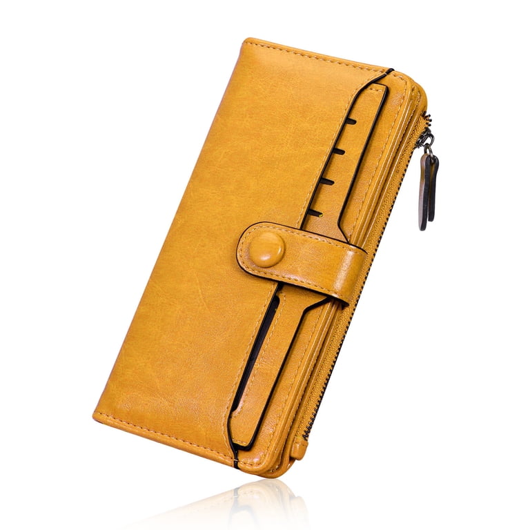 Women's Leather Long Wallet - Organizer Clutch With Credit Card Slots, Phone Holder & More