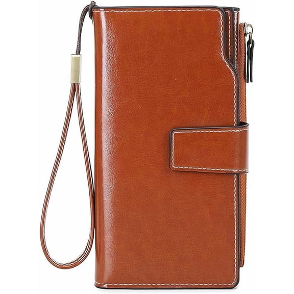 Women's Wallets, Leather Wallet, Large Capacity Vintage Style Long Wallet wth Multiple Compartments for Storing Cash Coins and Cards to Keeping Them Organized and Easy to Access, Brown