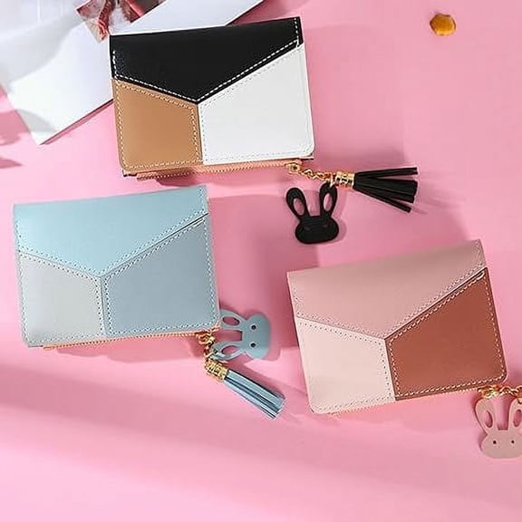 Women's Wallets, Zipper Wallet, Leather Multifunction Bifold Wallets or Women with 5 Card Slots and 1 Photo Slot, Color Contrasting Design Purse Shows Your Fashion Sense, Blue