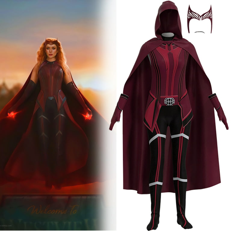 Women's Wanda Maximoff Cosplay Costume Scarlet Witch Costume Cloak Tops  Pants with Headpiece for Halloween Outfits 