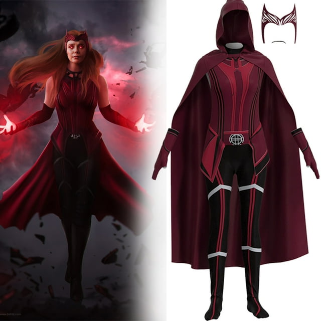 Women's Wanda Maximoff Costume Outfits Scarlet Witch Cosplay Hooded Suit Halloween