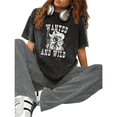 thumbnail image 1 of Women's Wanted And Wild Retro-Washed Edgy GraphicComfortable Washed T-Shirt Breathable Black S-2XL Plus Size, 1 of 5