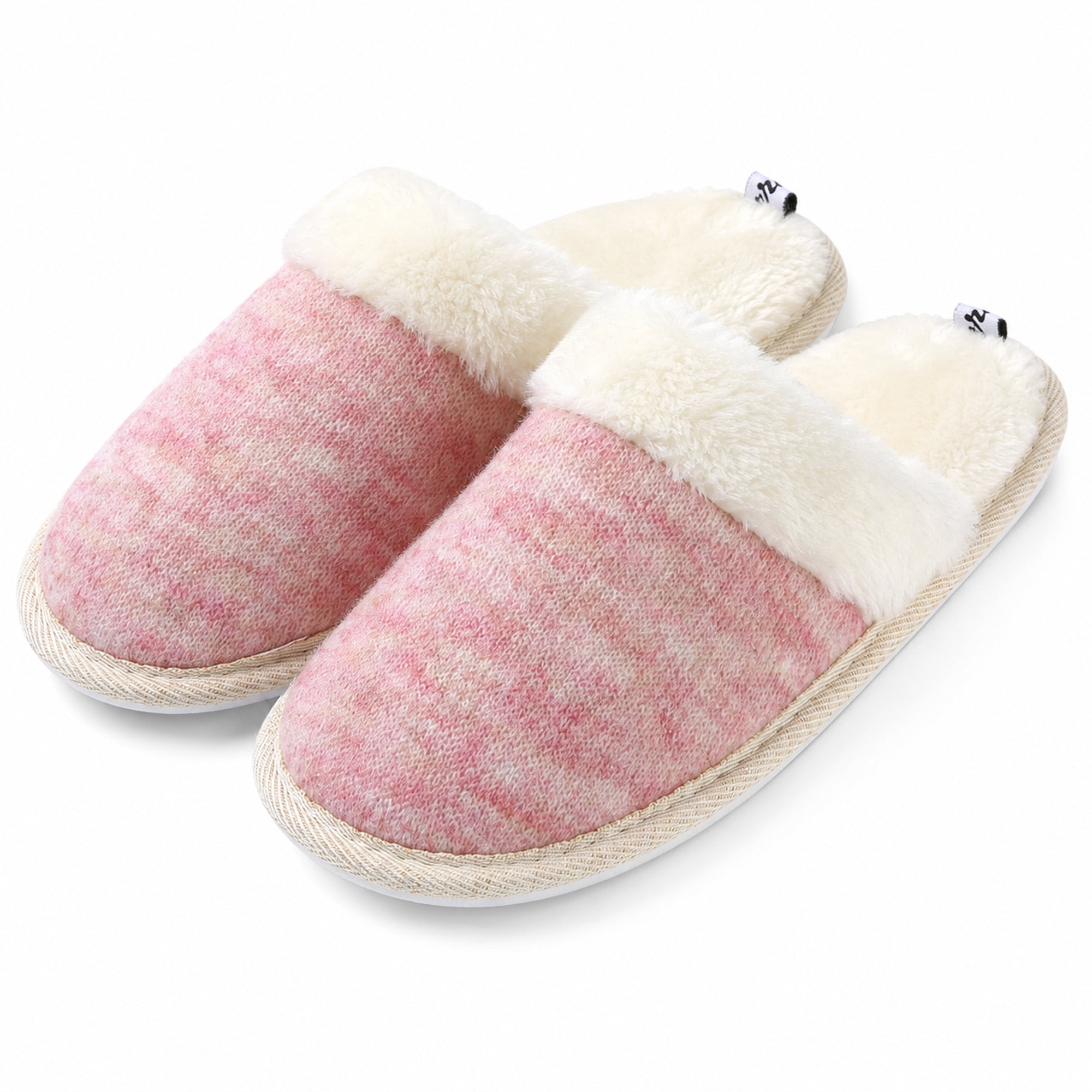 Aerusi Women’s Memory Foam House Slippers, Soft Plush Indoor Outdoor Scuff Shoes with Non-Slip Sole, Pink