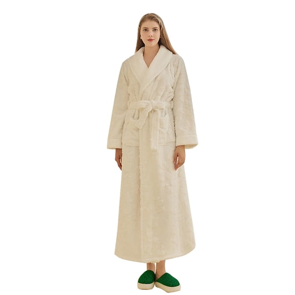 Women's Warm Casual Floral Jacquard Double Layer Thickened Extended Plus Size Flannel Robe Pajamas