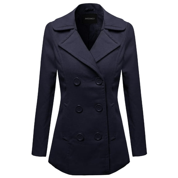 Women's Warm Classic Double Breasted Winter Coat around 30inch length