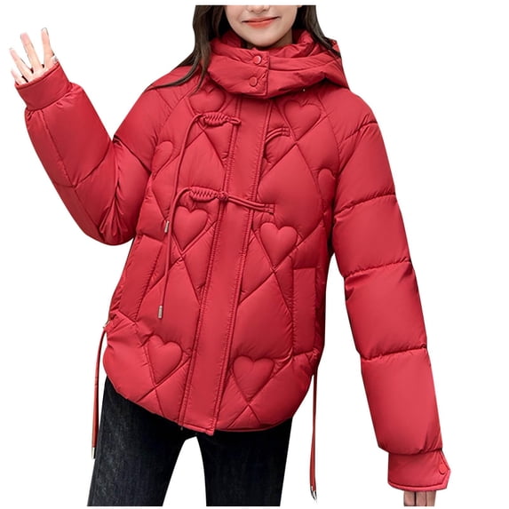 Women's Warm Coats Fashion Long Sleeve Comfortable Solid Color Warm Casual Red Winter Clothing Coat Outerwear (XL)