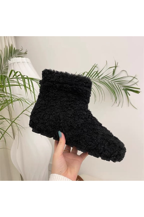 Women's Warm Curly Fur Boots Slippers, Comfy Plush Fleece Lined House Shoes with comfort Insole