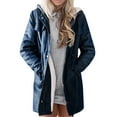thumbnail image 1 of Women's Warm Denim Hooded Jacket - Long-Sleeve Pocket Fleece-Lined Casual Overcoat, Navy Blue, L, 1 of 4