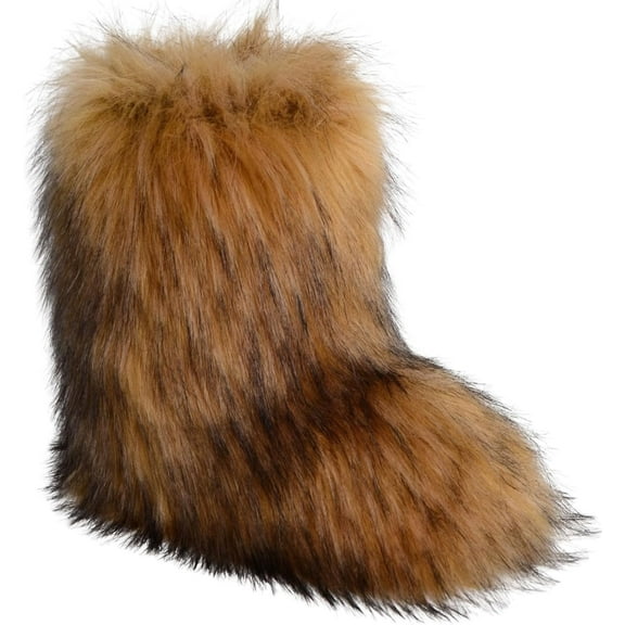 Women's Warm Faux Fur Boots Furry Short Snow Boots, Mid-Calf Flat Shoes for Outdoor Wear