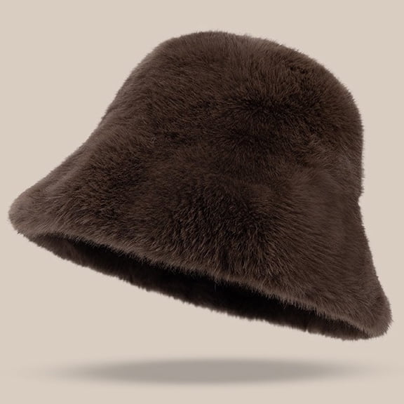 Women’s Warm Faux Fur Bucket Hat Soft Plush Winter Hat Thick Cozy Furry Style