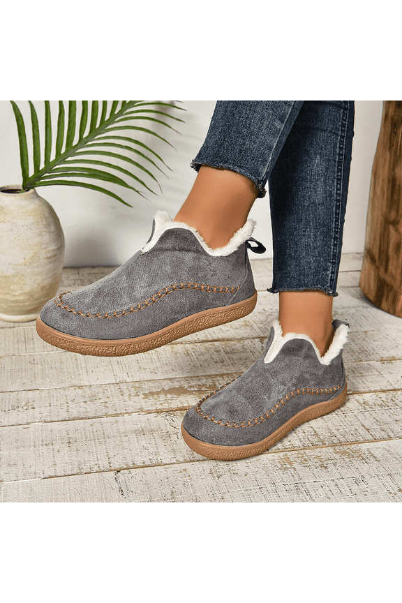Women’s Warm Faux Fur Lined Ankle Slip-On Shoes, Cozy Winter Indoor Outdoor Walking Loafers, Non-Slip Lightweight Comfort Booties, Soft Plush Lining, Cold-Weather Casual Footwear