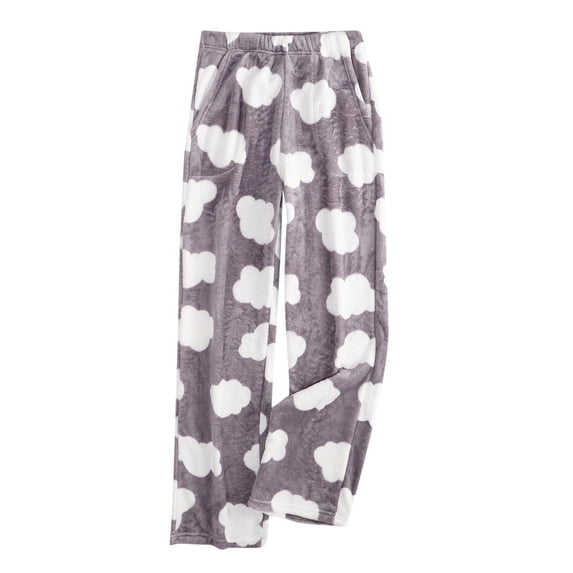 Women's Warm Flannel Pajama Pants Teens Cute Fuzzy Elastic Waist Winter Warm Soft Loungewear Sleep Bottoms Trousers Gray M