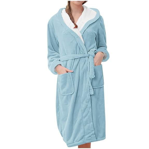 Women's Warm Fleece Flannel Robe Solid Oversized Cozy Bathrobe Winter Soft Loungewear Casual Baggy Sleepwear with Pockets