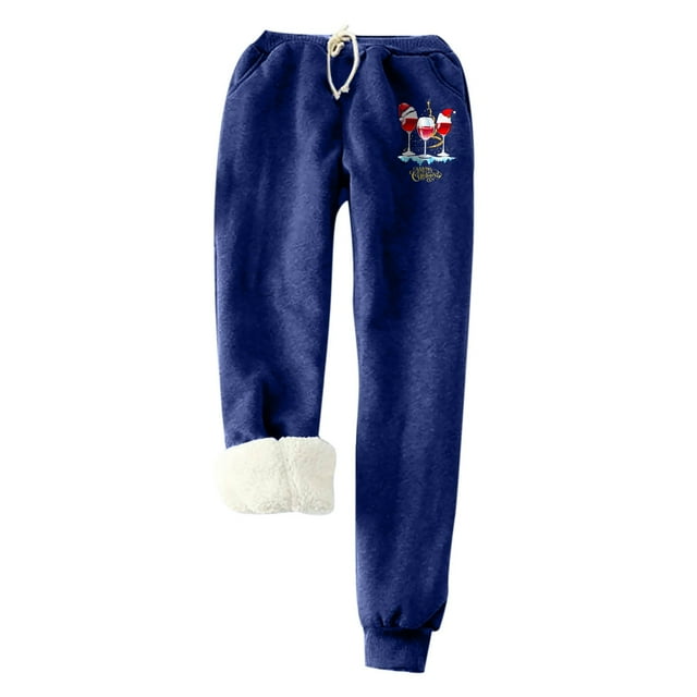 Women's Warm Fleece Lined Sweatpants Drawstring Athletic Jogger Fleece Pants with Pockets