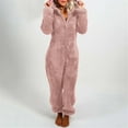 thumbnail image 1 of Women's Warm Fleece One Piece Hooded Footed Zipper Pajamas Soft Adult Onesie Footie with Hood for Winter Pink 4(S), 1 of 5